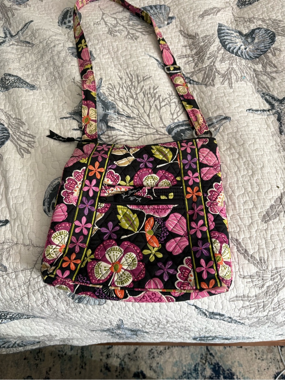 Vera Bradley Quilted Floral Crossbody in Pink, Black and Green